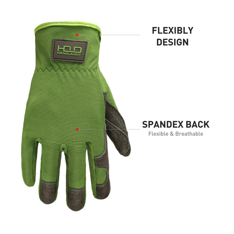 HANDLANDY Leather Gardening Gloves, Utility Work Gloves for Drivers, Mechanics