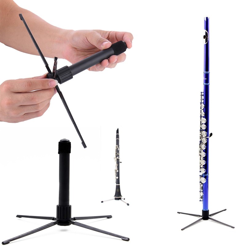 AUXBC Portable Flute Stand Holder, Black Metal Foldable Flute Support,