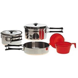 Mil-Tec Cooking set for 2 people, stainless steel, multi-coloured, 14.5 x 6.5 cm/13.5 x 6 cm/8 x 4 cm/16.5 x 3 cm