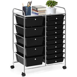LUARANE Rolling Cart with 15 Drawers, Craft Storage Cart with Portable Handles & Lockable Wheels, Mobile Toys Organizer, Large Capacity Utility Drawer Cart Home Office School Teacher (Black)