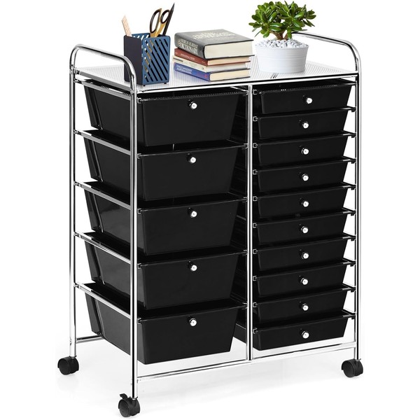 LUARANE Rolling Cart with 15 Drawers, Craft Storage Cart with