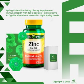 Zinc Supplement 50mg, 200 Count, Immune Support with Better Ligth&Spring Guide + Weekly Pill Organizer (3 Items)