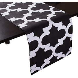 LinenTablecloth Black and White Trellis Table Runner, 13 x 90-Inch