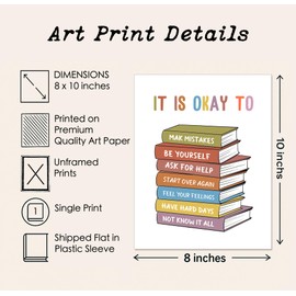 It's Okay To Feel Print, Motivational Classroom Print, Positive Affirmation Wall Art for Kids, Ideal for Homeschool, Classroom & Playroom, Encourage Emotional Growth, Unframed (8x10 inch)