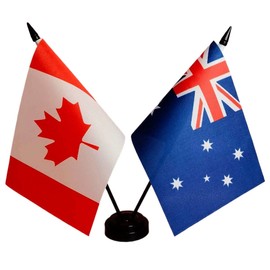 Canada Australia Friendship Flag, Australian Desk Flag,Canada Australian Desk Flag,Twin Table Flag，Australian Office Table Flag on Stand Base, Decorations for Offices, Families, Conference rooms
