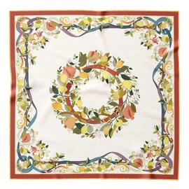 Elizabetta Women's Italian 100% Silk Square Scarves - 35" Made in Italy - Floral Wreath Ivory