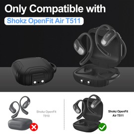 POZCIS for Shokz OpenFit Air Open-Ear True Wireless Earbuds Case Cover, Soft Silicone Protective Earbuds Case, Only Compatible with Shokz OpenFit Air Open-Ear Headphones with Carabiner(Black)
