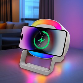da LIGHT Bluetooth Speaker with Night Light and Wireless Charger, Dimmable Touch Bedside Lamp with 5 Light Modes, Music Box and Wireless Charging Station, Women and Men