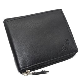 Cavelio RFID Blocking Cowhide Leather Zip-Around ID Bifold Wallet for Men with Gift Box (Black)