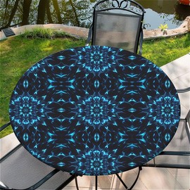 artslion Outdoor Round Tablecloth with Elastic Band 36 In-90cm Elastic Garden Tablecloth with Blue Coil Pattern