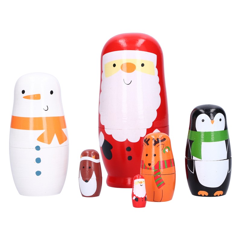 6Pcs Russian Nesting Dolls Gift Wooden Painted Art Crafts Cartoon