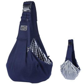 Puppy Carrier Sling - Reversible Hands-Free Dog Carry Sling for Small & Medium Dogs and Cats, Soft & Comfortable Adjustable Shoulder Tote Bag for Outdoor Walking, Travel, and Shopping (Blue)