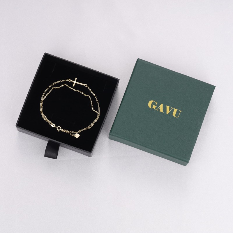 GAVU Double Chains 14K Gold Plated Cross Bracelet for Women,