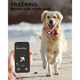 TagME Airtag Dog Collar,Waterproof Reflective Pet Collar with Airtag Holder,Soft Padded and Double D-Rings for Large Dogs,Hot Pink