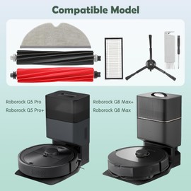 YBVABE Replacement for Roborock Q5 Pro / Q5 Pro+ / Q5+ / Q8 Max / Q8 Max+ Robot Vacuum 21 Pack Accessories Kit, 2 Main Brush, 6 Mop Cloth Pads, 6 Side Brushes, 4 HEPA Filters, 3 Cleaning Tool