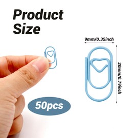 Wolepaz Small Paper Clips, 50Pcs Mini Metal Heart Shaped Paperclips, Mini Bookmark Clips for Family School Office Document Organizing (8 Color)