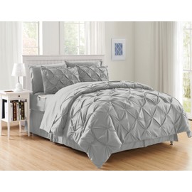 Elegant Comfort Luxury Softest, Coziest 8-Piece Bed-in-a-Bag Comforter Set - Silky Soft Complete Set Includes Bed Sheet Set with Double Sided Storage Pockets, Twin/Twin XL, Silver