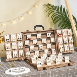 Yoimori Earring Display for Selling, Portable Wood Jewelry Display Case, Large Capacity Jewelry Display for Selling, Earring Card Holder Organizer with Lock for Earrings, Bracelets, Necklaces