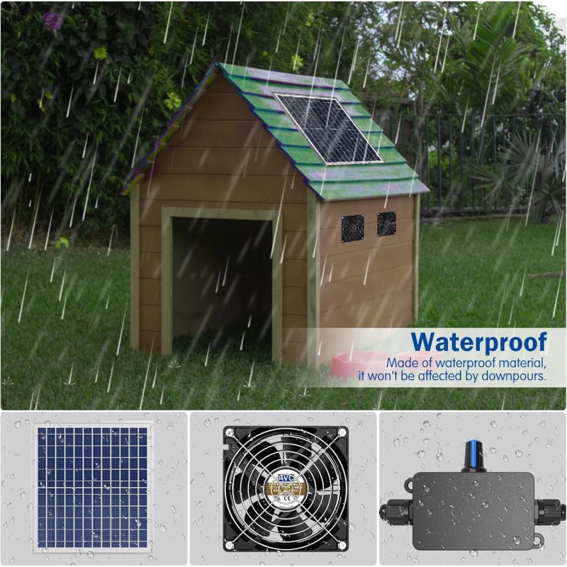 Neijiaer 18W Solar Waterproof Fan for Chicken Coop-10FTCable