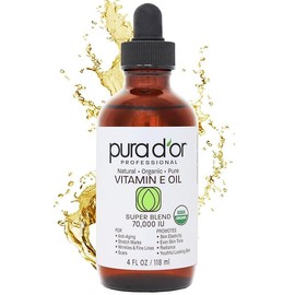 4 Oz ORGANIC Vitamin E Oil Blend 70,000 IU - 100% Natural Hexane Free, Sweet Almond, Apricot, Jojoba, Argan, Rosehip, Sunflower & Avocado Bath Oil For Scars, Skin, Face & Full Body Cream Moisturizer