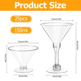 Kokoie Plastic Cocktail Glasses, 25 PCS Plastic Martini Glasses, Clear Party Cocktail Glasses for Champagne, Mocktail, Margarita, Christmas Wedding Birthdays 150ml