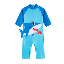LIZENS Boys Swimsuit Rash Guard Suit Bluey Shark One Piece Long Sleeve Surfing Suit for Kids(BDG26309,10-12T)