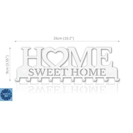 SirHoldeer Key Holder Home Sweet Home White with 10 Hooks, Key Storage, Key Hook Modern, Key Holder Wall, Wall Decoration, Hallway, Metal Decoration
