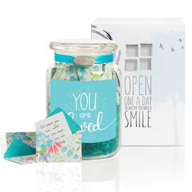 KindNotes Glass Keepsake Gift Jar with Blank Papers to Write-Your-OWN Messages - Fresh Cut Floral You are Loved