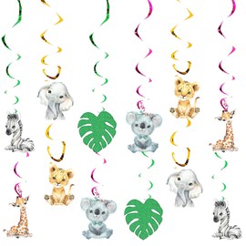 12Pcs Wild One Hanging Swirls Ceiling Streamers Decorations, for Jungle Safari Animal Birthday Party Decorations, Baby Shower Supplies, wild one birthday decorations for boys
