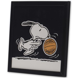 Peanuts Snoopy Dribbling Basketball Framed Wood Wall Decor - Fun Snoopy Basketball Picture for Home