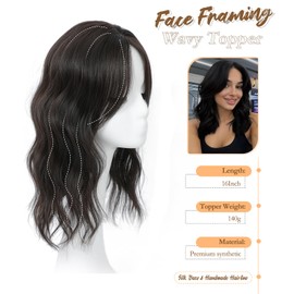 PANEWAY PANEWAY Hair Topper 16Inch Hair Toppers For Women Wavy Curly Dark Brown Clip In Synthetic Wiglets Pieces For Women