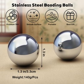 Stainless Steel Baoding Balls Set, Small 1.3 inch Chinese Health Massage Balls for Hand Therapy, Exercise, and Stress Relief, No Chime Handball