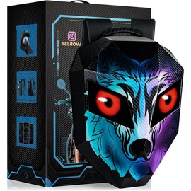 Gelrova Lion Knight Serise LED Backpack 19inch, LED Rider Backpack for Motorcycle Helmet, Outdoor Fashion Backpack with Eyes - Color: Wolf, size: Large size 19in