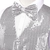 Hi-Tie Sequin Silver Vest Bowtie Set for Men V Neck