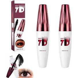 7D Waterproof Volume Mascara, Black Lengthening & Thickening Mascara for Fuller Softer Lashes, Long-Lasting Smudge-Resistant Natural Curling Eye Makeup for Women and Girls (2PC)