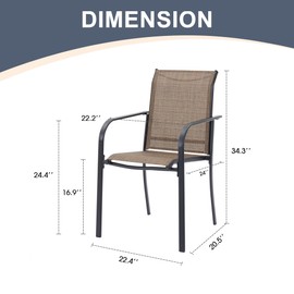 VICLLAX Patio Dining Chairs Set of 2, Stackable All Weather Outdoor Sling Back Chairs Set with Armrests for Poolside, Backyard, Garden, Deck, Porch, Brown