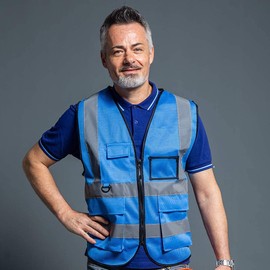 AKEIVN Hi Vis Vests for Women Men High Visibility Reflective Safety Security Vest with Pockets Zipper Front Meets ANSI/ISEA Standards(Medium,Blue(mesh))