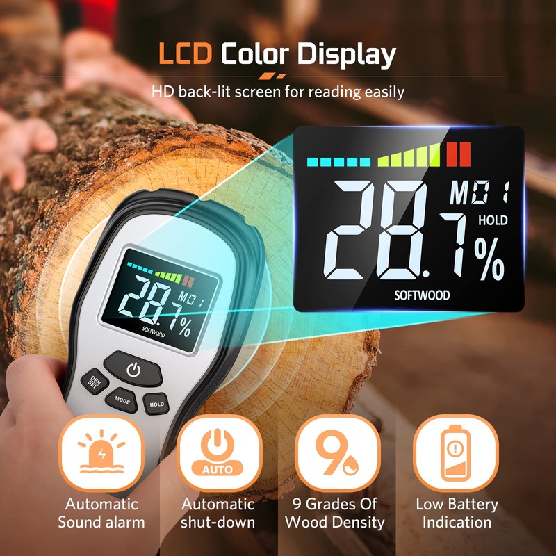 Pinless Wood Moisture Meter Detection - Firewood Moisture Meter Digital