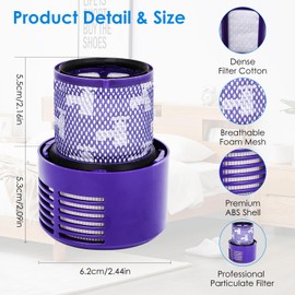 Filter for Dyson V10,Washable Filter Replacements for Dyson V10 Cyclone Series, V10 Absolute, V10 Animal, V10 Total Clean, V10 Motorhead,SV12, Compare to Part # 969082-01,3 Pack