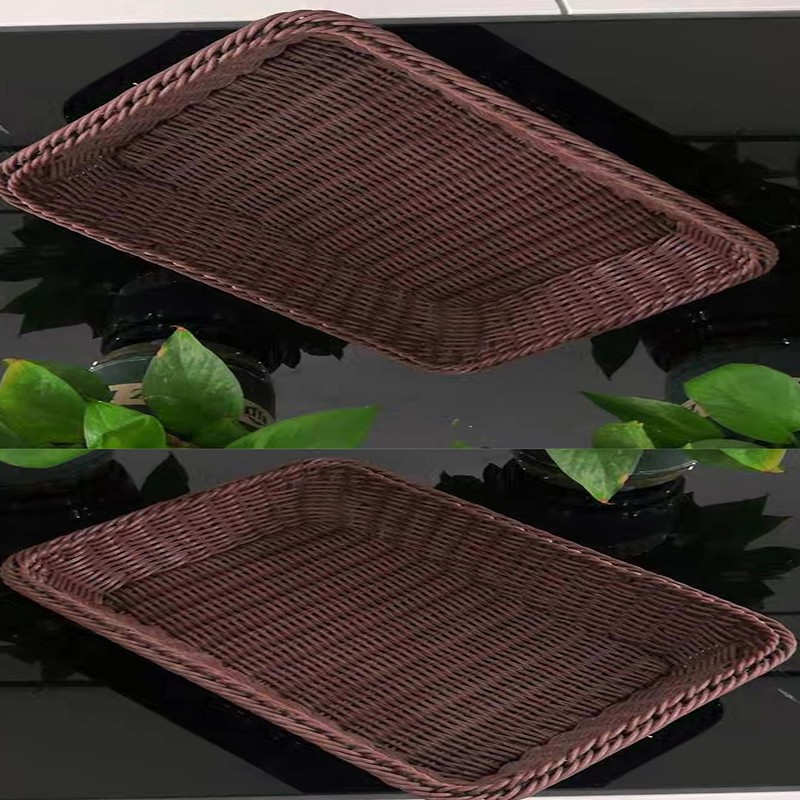 SOLAPOLLO Poly Wicker Bread Basket 60x40x8CM,Rectangle Bread Basket,Rectangular Wicker Display