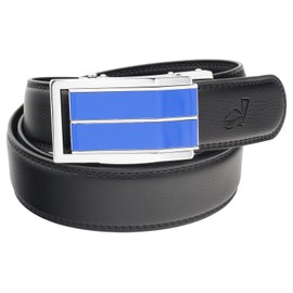 QHA Automatic Leather Belts Waist Buckle Casual Fashion Designer Ratchet New Q44-Blue Black-32-38"