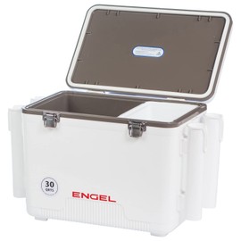 Engel UC30 30qt Leak-Proof, Air Tight, Fishing Drybox Cooler with Built-in Fishing Rod Holders, Also Makes The Perfect Hard Shell Lunchbox for Men and Women in White