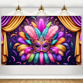BlissYard Mardi Gras Decorations Mardi Gras Party Photo Backdrop Banner Decor Carnival Masquerade Photoshoot Background Mardi Gras Banner Booth Backdrop for Mardi Gras Party Supplies 71 x 43 Inch