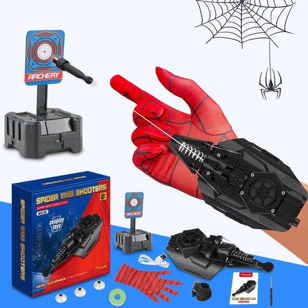 Spider Web Shooters Toy with Shooting Target, Cosplay Hero Launcher, Suitable for Outdoor Activities, Christmas and Birthday Gift (Black)