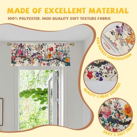 Wssklovj Floral Valance Curtain for Windows 2 Pack Colorful Flowers Retro Oriental Painting Rod Pocket Window Treatments Short Curtains for Kitchen Windows Bathroom Bedroom 54x18 Inch