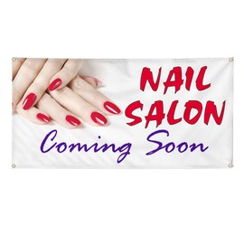 Vinyl Banner Multiple Sizes Nail Salon Coming Soon Advertising Printing Business Outdoor Weatherproof Industrial Yard Signs White 6 Grommets 36x72Inches