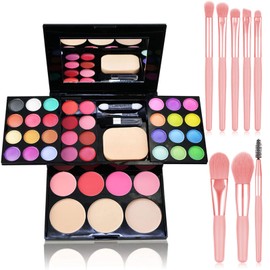Make-up Palettes, 39 Color Eyeshadow Palette Highly Pigmented Cosmetic Palette, Makeup Palette Set Eyeshadow & Blusher & Face Powder & Lip Gloss Concealer Kit (39 Eyeshadow Palette+8Pcs Pink Brushes)