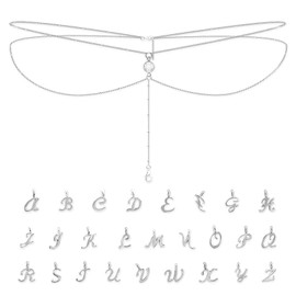 HWING Silver Plated Waist Chain for Women - Belly Chain with 26 Alphabet Charms Layered Waist Beads Adjustable Body Jewelry Birthday Gifts for Women