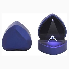 KAKKOII Heart Shaped Ring Box with LED Light Velvet Jewelry Display Box Earrings Storage Gift Organizer for Proposal,Engagement,Wedding(Blue)