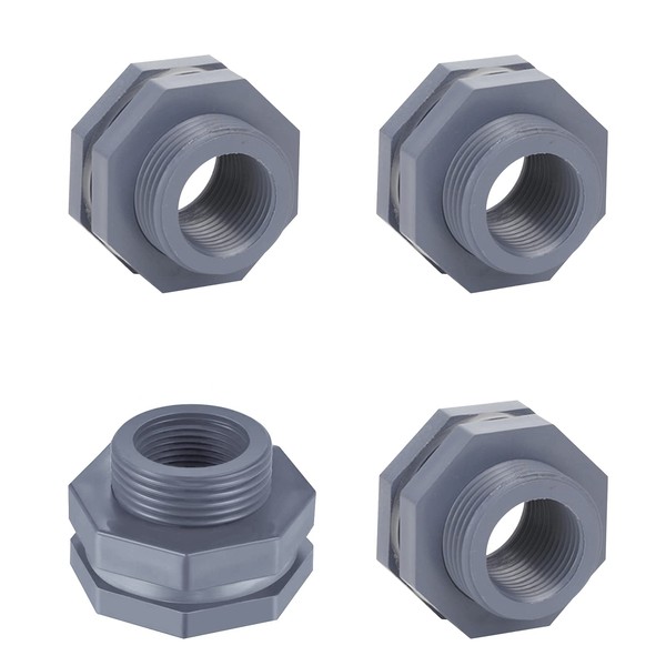 UgyDuky 4 Pieces PVC Bulkhead Fitting for Rain Barrels, Aquariums,